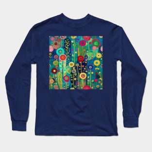 Colorful Abstract Floral Garden Pattern Long Sleeve T-Shirt